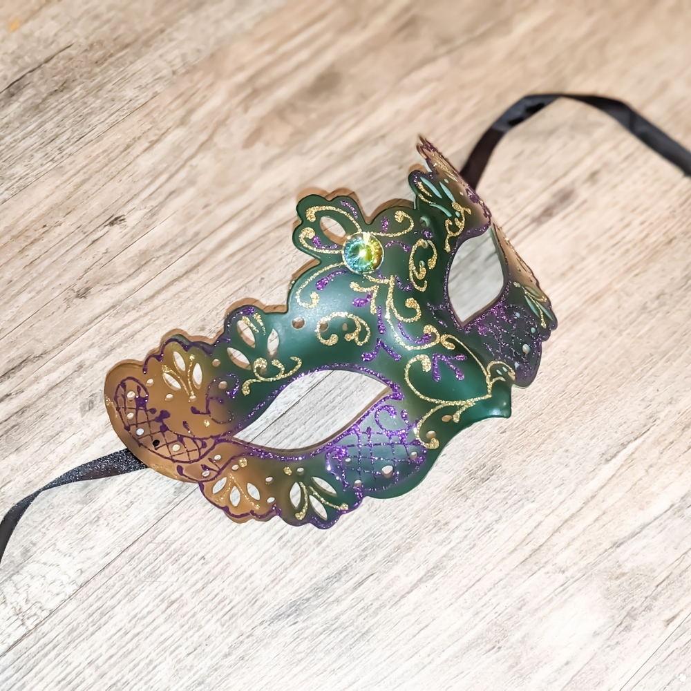 Ladies Masquerade Mask in Purple, Green & Gold MG | Mardi Gras Mask - Picture 2 of 13
